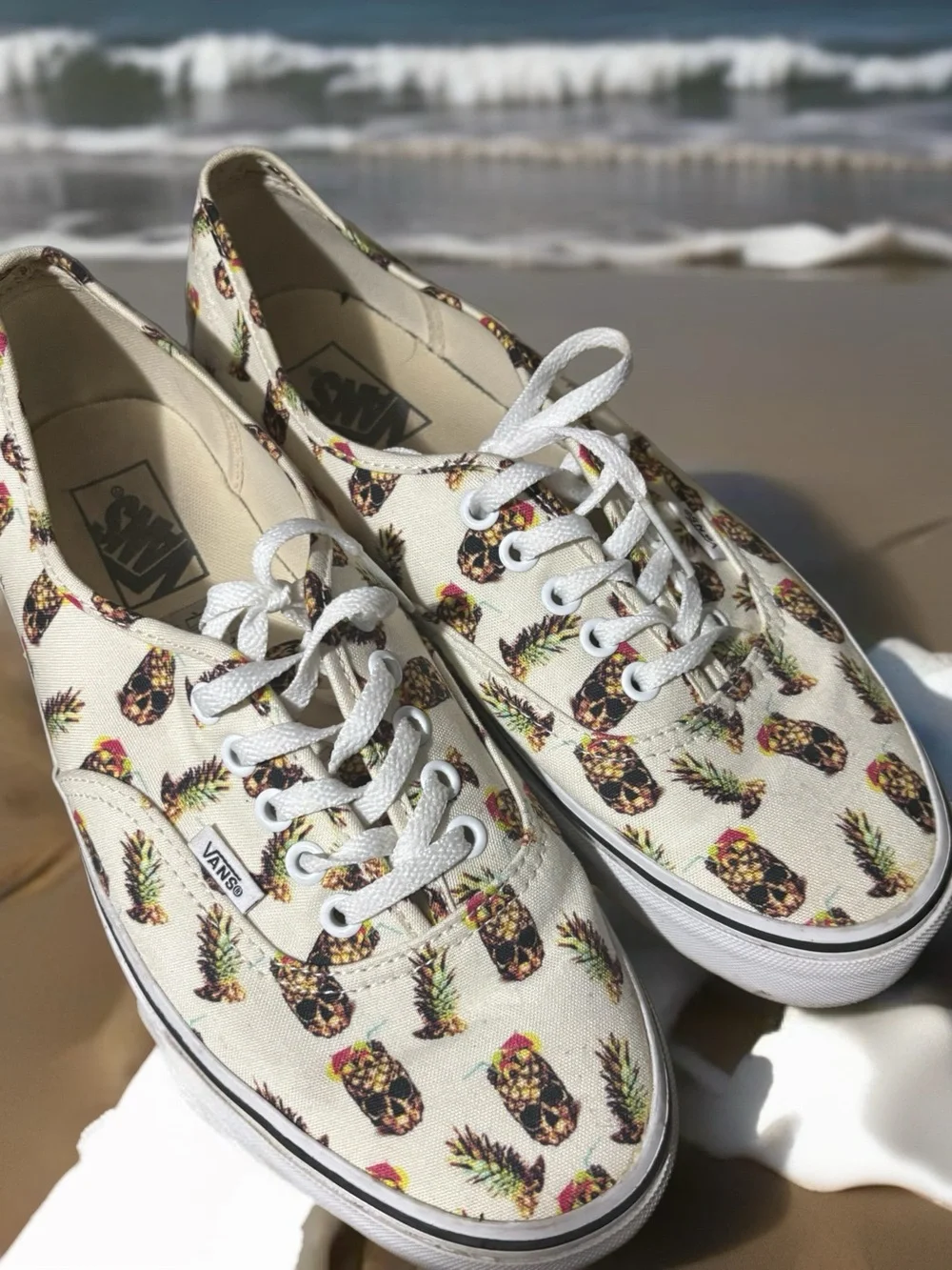 Vans Pineapple Print Canvas Sneakers - Cream with White Laces